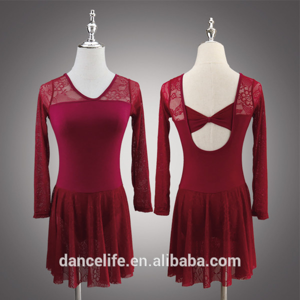 adult lace dance dress black ballet dance dress long sleeves dance costumes high ballet costumes A2044