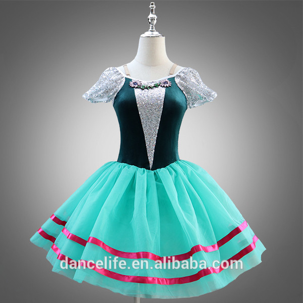 DL044 Blue velvet children dance dress girls ballet tutu skirt wholesale stage performance costume dance wear girls