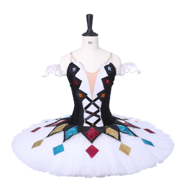 Adult black white Harlequin professional classical ballet pancake tutuBT9050