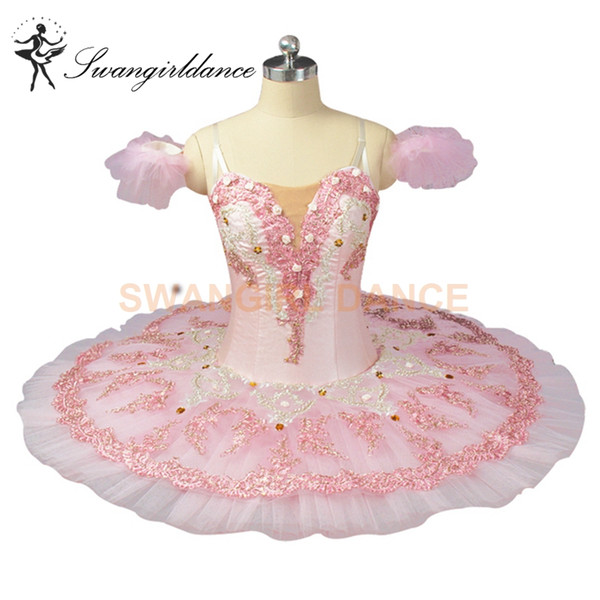 Adult Professional Ballet Tutus Cream Pink Platter Performance Fairy Doll Pancake Tutus Women Classical Ballet Stage Costumes BT9055