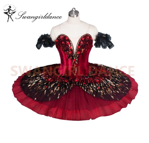 Red Flame bird Variation Competiton Red Black Bird Nutcracker Swan Ballerina Tutu Classic Adult KidsBT9045A