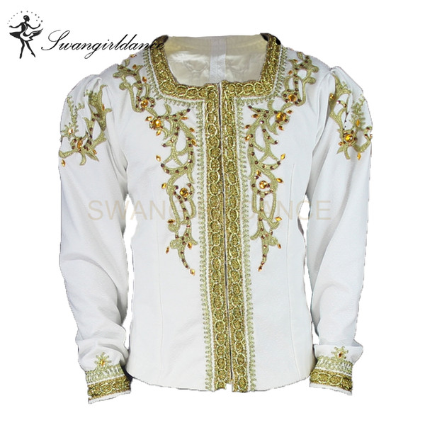 men's professional white gold ballet stage costume boys ballet dance jacket tops performance outwear BM0001