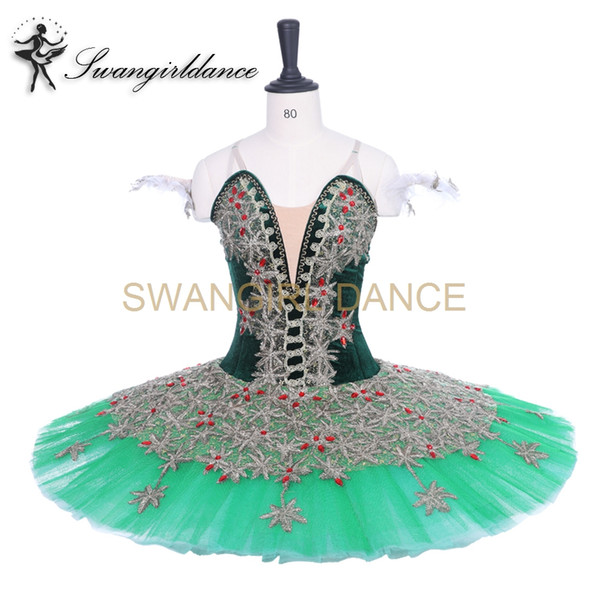 Adult Professional Ballet Tutu Green Gold Pancake Peformance Tutus women sugar plum fairy cometiton stage tutu costumes BT9188B