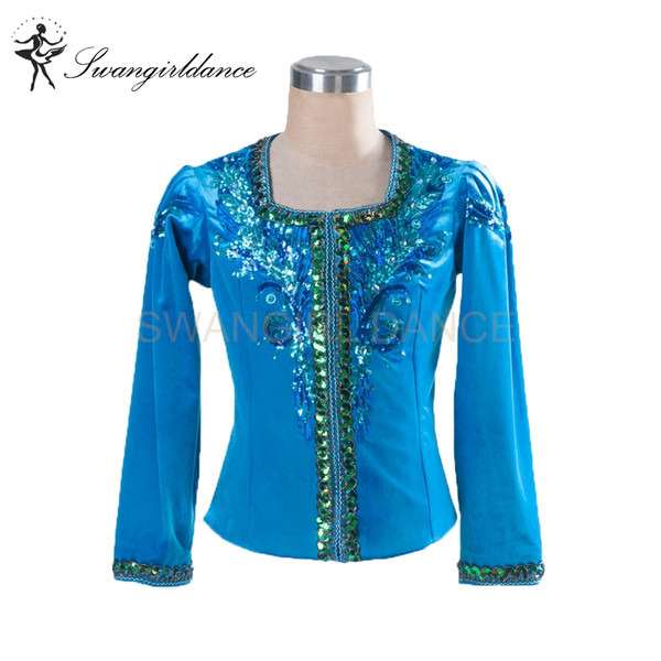 men's blue professional ballet stage tops costume boys male ballet tunic man ballet top jacket competition performance outwear BM0006