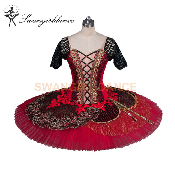 Women Don Quixote Variation YAGP Competiton Ballet Tutu Adult Black Red Professional Classical Platter Tutu BT9080