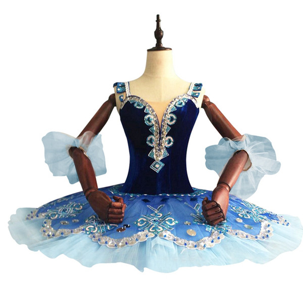 Blue Velvet Ballerina Professional Ballet Tutu Girls Pancake Women Performance Ballet Tutu Dress BT9054