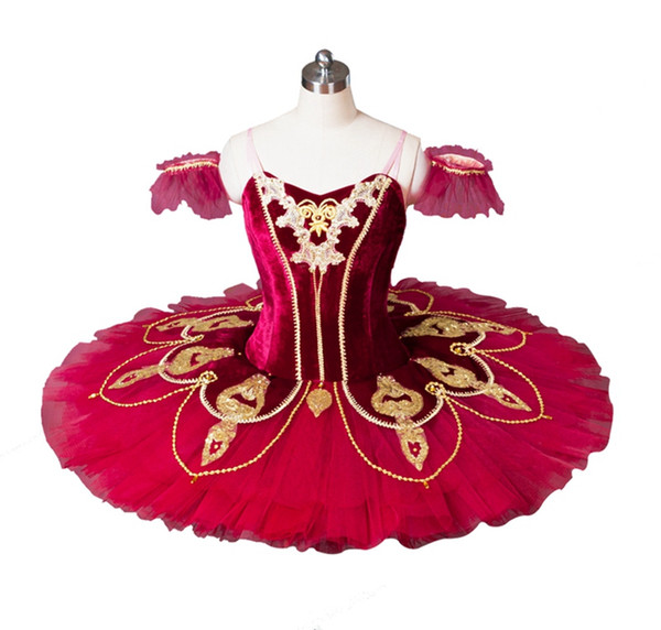 Red Spanish Professional Ballet Tutu Costume Girl Pancake Ballet Tutu Costume Dance Troupe Performance Tutu Don Quixote BT8936A