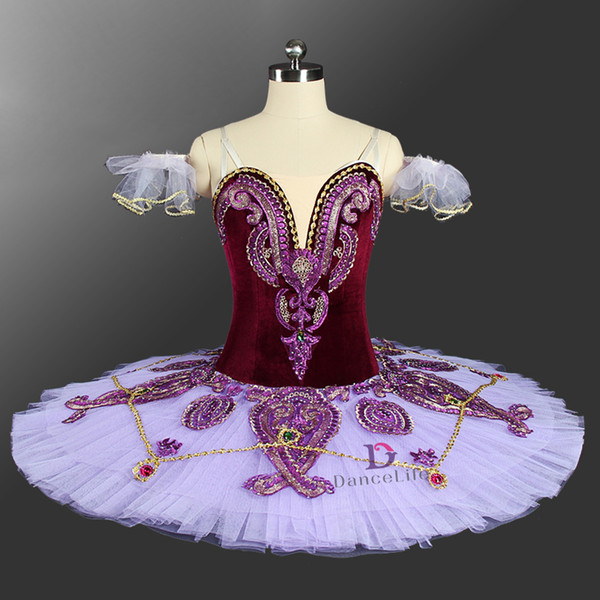 AP113 free shipping women purple professional ballet tutu with velvet classical performance pancake tutu stage costumes ballerina tutus