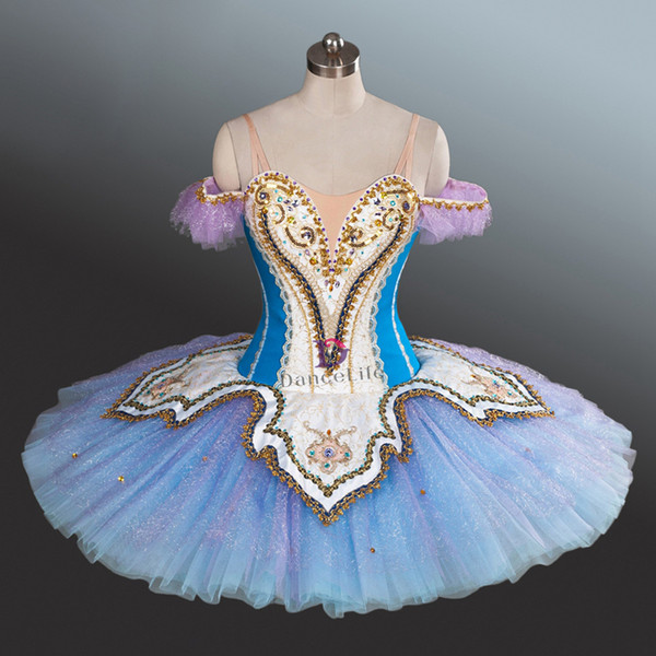 AP105 high quality high quality blue Don Quxote professional ballet tutus with Golden decoration rehearsal tutu pancake tutu