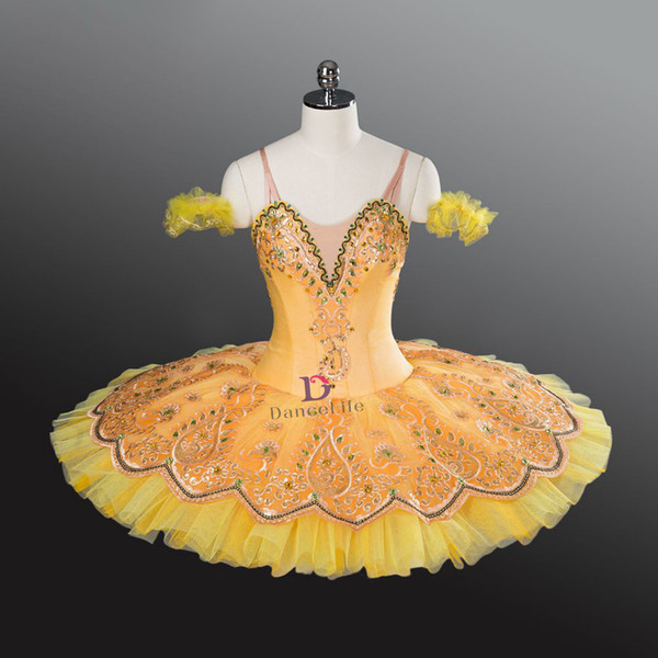 AP107 high quality gold yellow ballet tutu for girls embroidered professional tutu child ballet tutu costume