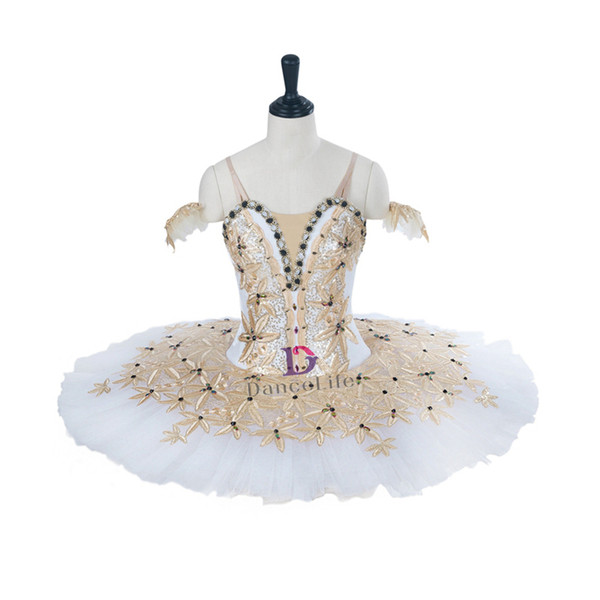 AP143 women white gold performance stage ballet tutu girls pancake professional ballet tutu stage costume for children