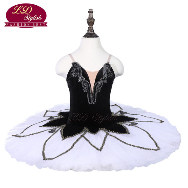 Children Black And White Classical Ballet Tutu Costumes Girls Ballet Dance Stage Performance Competition Dresses Adult Dancewear