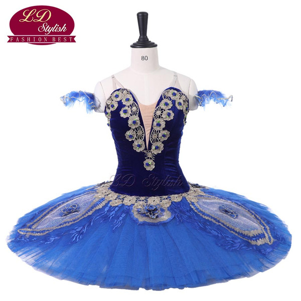 Blue Adult Professional Ballet Tutu Costumes Pancake Tutu Ballet Stage Wear Gilrs Competition Dancewear Women Performance Ballet Dress