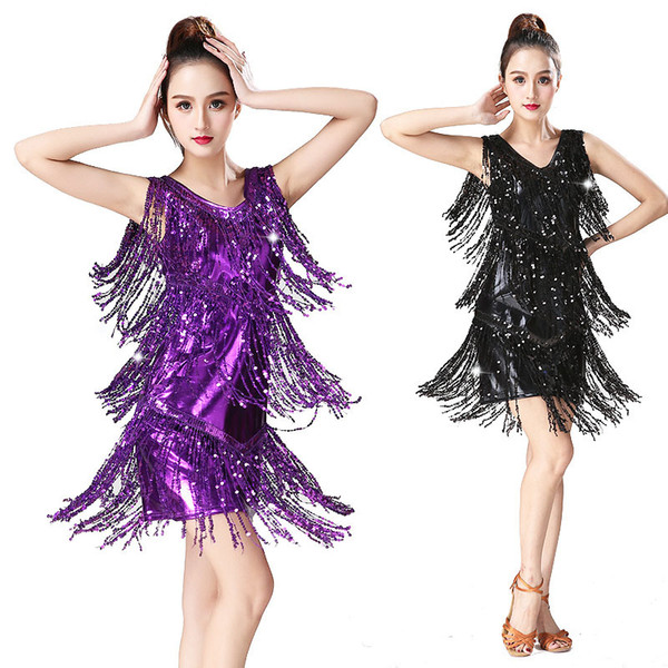 Latin Flamenco Salsa Dancing Dress Tassels Sequins Midi Dresses for Women Performance Costume New Sexy Dance Wear