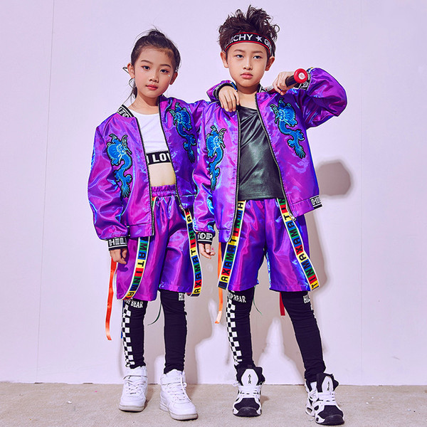 2018 Hip Hop Dance Costume Kids Boys Jazz Costumes Girls Street Dance Clothing Children'S Day Performance Wear Stage Suit DN1793