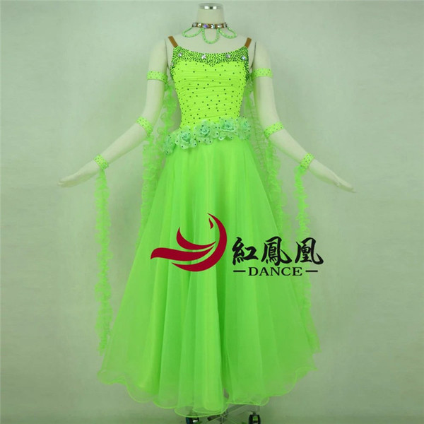 Ballroom Dresses Girls Long Sleeve Lycra Stretchy Dancing Costume Adult Waltz Ballroom Competition Dance Dress