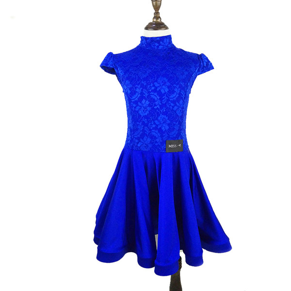 2018 Latin Dance Dress For Girls Short Sleeve Lace Salsa Ballroom Dancing Dresses For Kids Competition Performance Wear DN1339