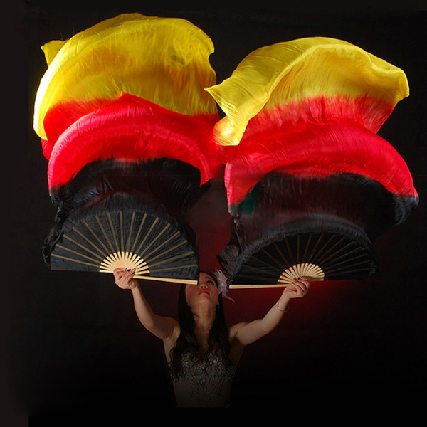 18 Colors Stage Performance Property Dance Fans 100% Silk Veils Colored 180cm Women Belly Dance Fan Veils (2 Pieces)