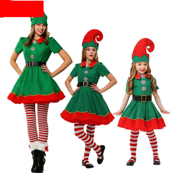 Men and women green Christmas dresses Elf costumes Christmas dress up cashmere Autumn and winter Parent-child