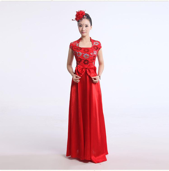 Dance Costume New Fashion Chorus Costumes Adult Female Middle-aged Sequins Host Classical Costumes Dance Hot