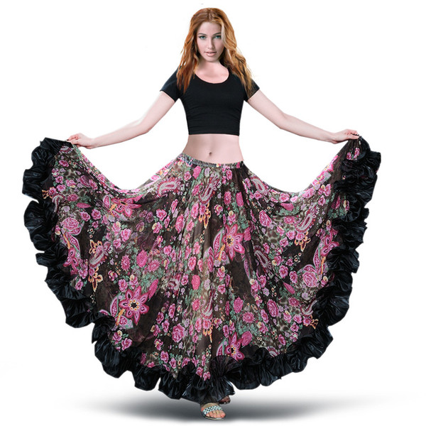 2018 New Bellydancing Bohemia Chiffon Large Skirts Gypsy Tribal Belly Dance Skirt Gypsie Costume Dress Flamingo Clothing 6041