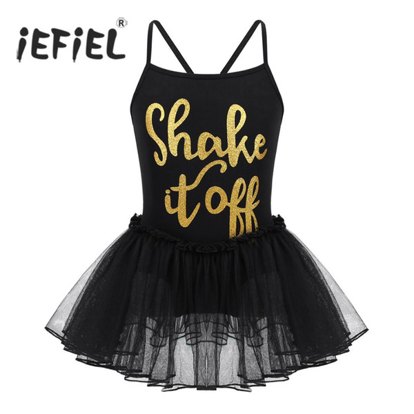 Spaghetti Shoulder Straps Dancwear for Child Kids Shiny Letters Shake It Off Printed Ballet Dance Gymnastics Leotard Tutu Dress