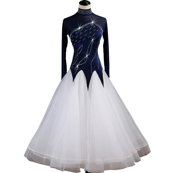 Ballroom Waltz Dresses Dancing Outfits Ballroom Competition Dress Tango Dance Costumes D0450 Rhinestones Big Sheer Hem