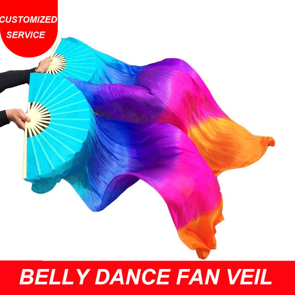 Women 1.8 m Chinese 100% real silk belly dance fan veil classical colors US Shipping