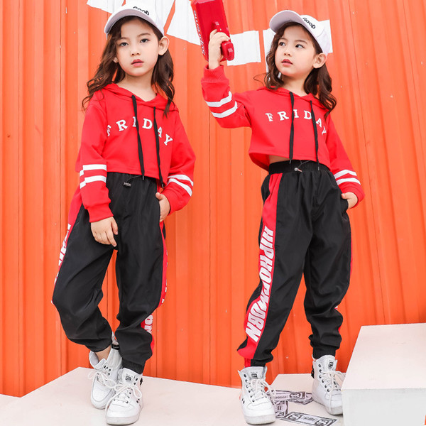 Fashion Hip Hop Clothes Ballroom Dance Costumes for Kids Hoodies Girls Jazz Loose Dancing Pant Performance Exhibition Suits