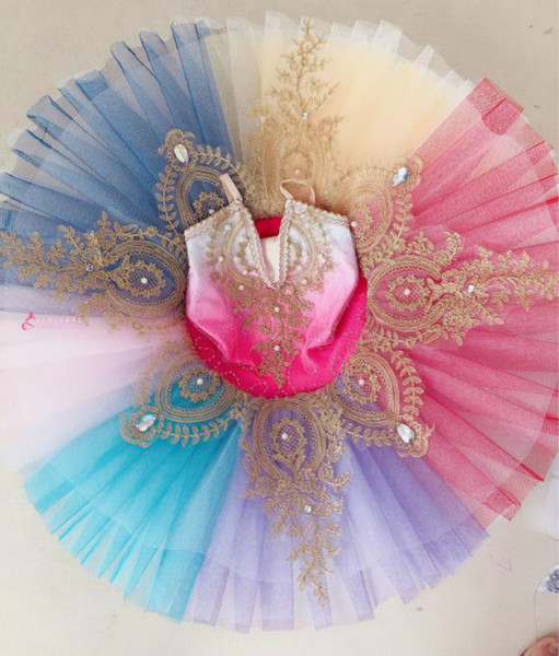 Adult Children's Professional Ballet Tutu Rainbow Ballet Costume Kids Sleeping Beauty Dress Female Pancake Tutu Pettiskirt Girls