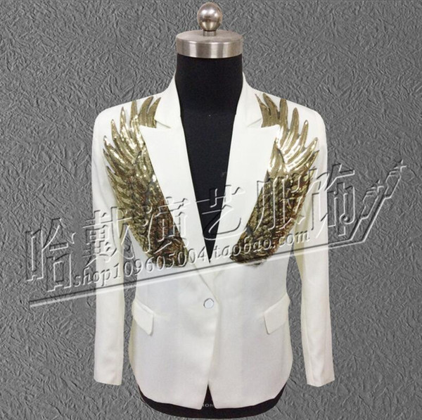 New Nightclub Bar Men's clothing singer personality slim sequins wings suit fashion pluss size male singe costumes Formal dress