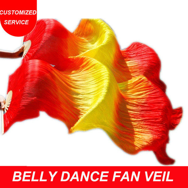 Women Hand Made Cheap Belly Dance Silk Fan Veils Strong Bamboo Fire Colors