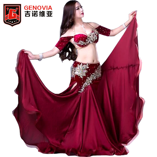 Women Professional Belly Dance Costumes Ladies Elegance Oriental Dance Outfits Bellydance Beaded Top Bra Long Skirt Suit