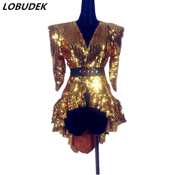 sequin bodysuit overcoat long European fashion singer DJ DS costume shrug sequined stage dancer performance stars sexy nightclub