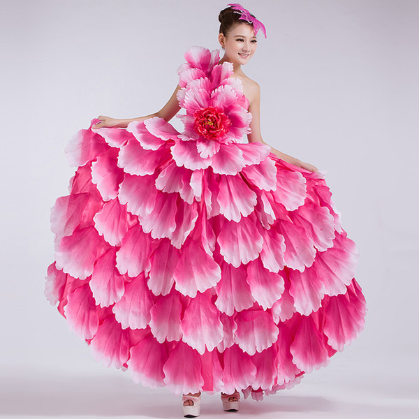 Spain Opening Flamenco Dance Big Dresses Long Section of Modern Dance Clothes Costumes Performing Arts Stage Clothing Flowers