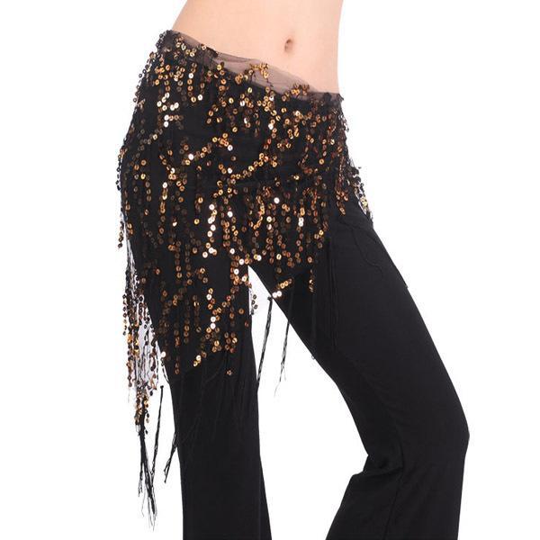 New Tassels Belly Dance Costume Hip Scarfs Tribal Triangle Tassel Belt Gold Sequins Dancing