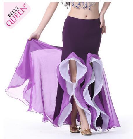 New Womens Belly Dance Costume Fashion Dual split Ballroom Dance Ball Gown Dance Performance Skirt 9 Colors Stage Wear