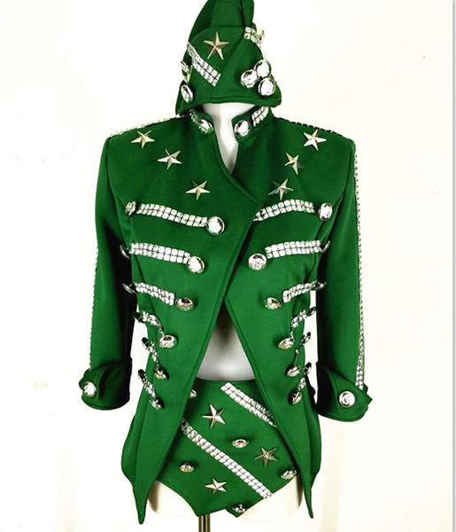 2015 women new sexy uniform GREEN dress female singer bodysuit jumpsuit Pierced costume stage performance clothing sets