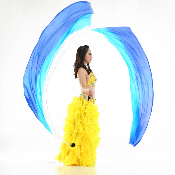 2 Pieces Belly Dance Silk Veil Poi Throw Balls Dancing Accessories 78.7 x 27.5in