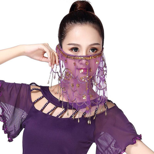 Hot sale Women's Belly Dance Tribal Mysterious Face Veil With Halloween Costume Accessory With Sequins Performance Stage Use F2