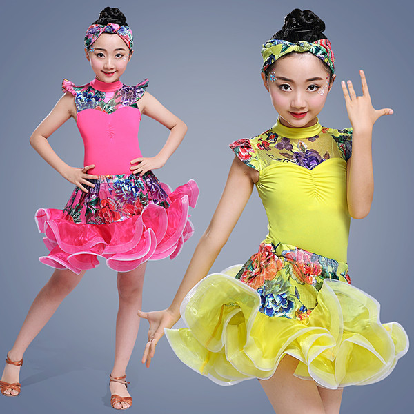 New children Latin dance dress performance clothing children's competition printing Latin dance performance practice servi