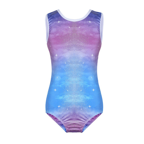 Children gymnastics leotard galaxy holographic printing gymnastic leotard performance