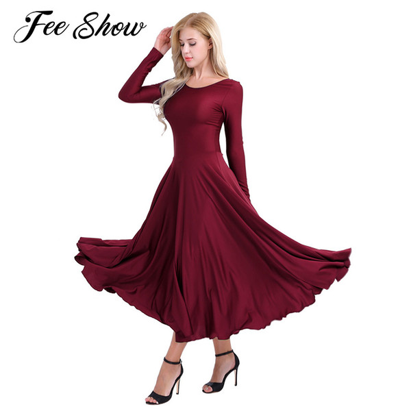 FEESHOW Fashion Women Adult Long Sleeves Ballet Dance Dress Women Loose Fit Length Liturgical Praise Ballet Dress Dance Wear