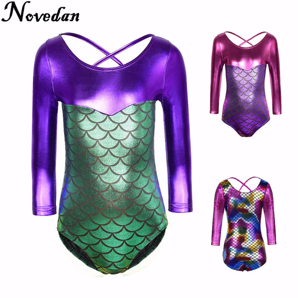 New Toddler Girls Ballet/Skate Gymnastics Leotard/Unitards Matalic Long Sleeve Mermaid Costume Kids Children Dancewear