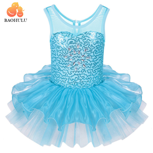 BAOHULU Newest Fashion Girls Ballet Tutu Dance Party Dress Sequined Flower Cute Toddler Girls Leotards Sleeveless Ballet Dress