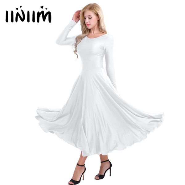 iiniim Women Adult Polyester Round Neck Long Sleeves Professional Ballet Dancing Dresses Loose Fit Liturgical Praise Dance Dress