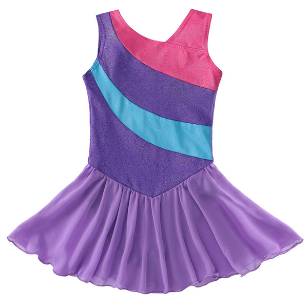 Girls Dress Ballet Dance Costumes Sleeveless Purple Stripe Tulle Skirt Ballet Costumes Dance Wear Gymnastic Leotard Tutu Dress