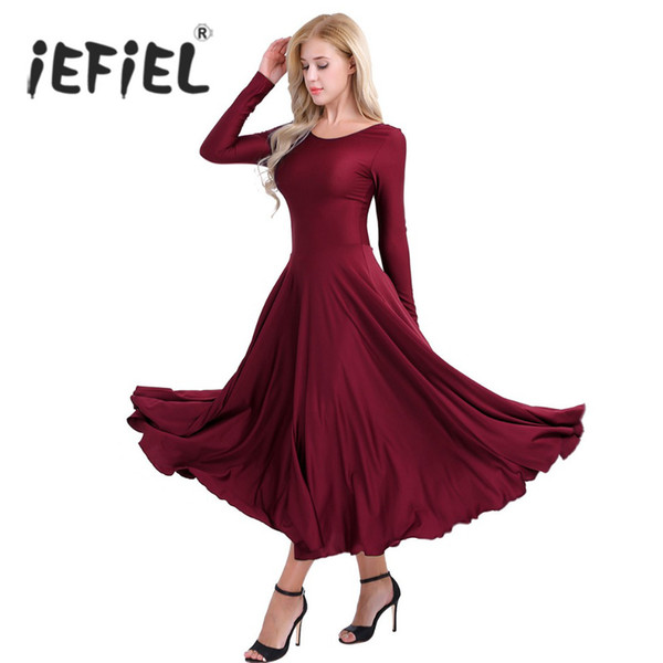 iEFiEL Women Adult Costumes Ballroom Long Sleeves Loose Fit Liturgical Praise Gymnastics Leotard Ballet Womens Dancing Dress