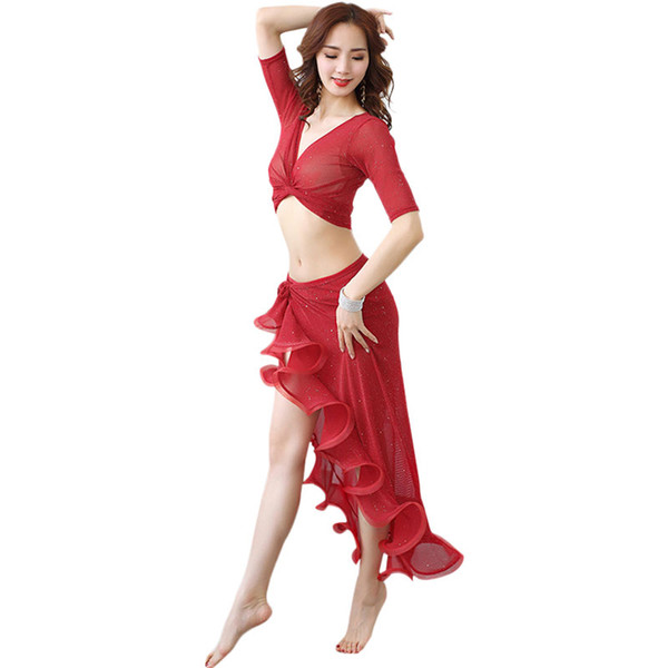 Adult Belly Dance Practice Clothing Spring Summer 2019 New Oriental Dance Sexy Women Suit Bandage Shirt
