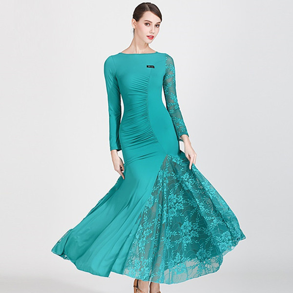 ballroom dance dresses women ballroom dress standard dance wear flamenco costumes lace Split waltz dress festival clothing blue